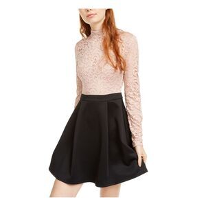 NWT B DARLIN Womens Pink Long Sleeve Short Fit + Flare Party Dress 9\10